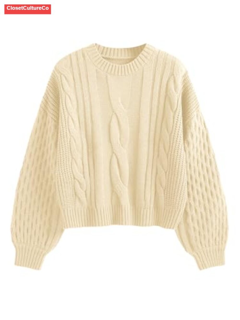 Cable Knit Crew Neck Long Sleeve Pullover Sweater